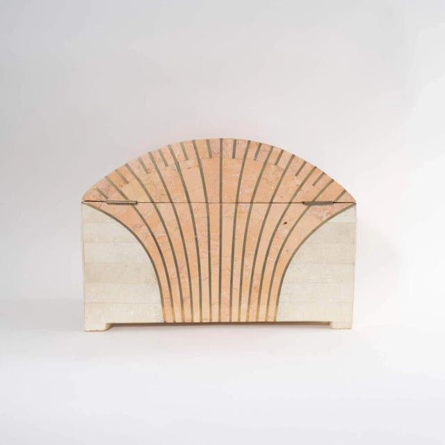 1980s Vintage Maitland Smith Tessellated Stone Brass Inlay Treasure Chest Jewelry Box For Sale - Image 5 of 12