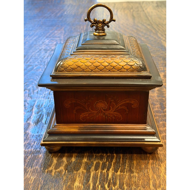 Vintage Regency Revival Tea Caddy Jewelry Box With Fish Scale Lid For Sale - Image 11 of 12