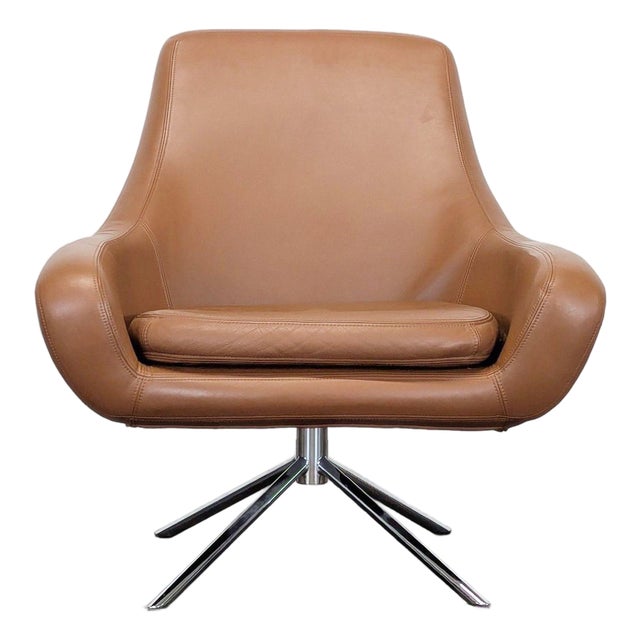 Design Within Reach Noomi Modern Brown Leather Lounge Chair For Sale