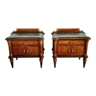 Mid-Century Italian Burlwood Marquetry Bedside Tables - a Pair For Sale