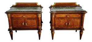 Mid-Century Italian Burlwood Marquetry Bedside Tables - a Pair