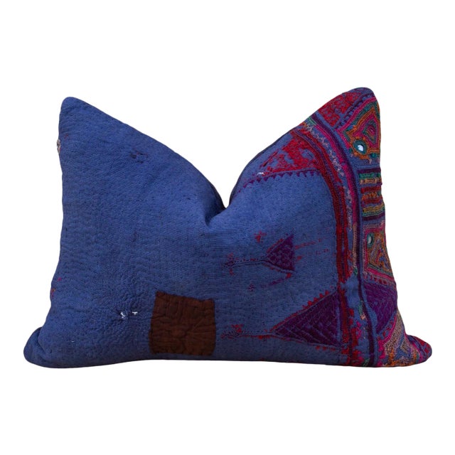 Myia Antique Indigo Grain Sack Pillow For Sale