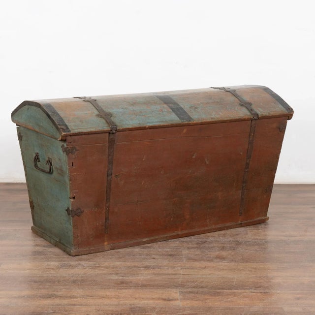 Early 19th Century Original Blue Painted Swedish Dome Top Oak Trunk Dated 1827 For Sale - Image 14 of 14