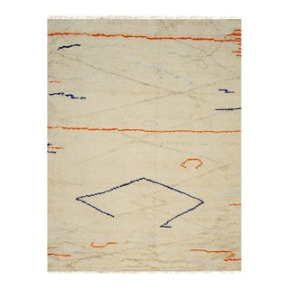 10x14 Ivory Hand-Knotted Wool Abstract Lineage Geometric Modern Carpet Rug For Sale