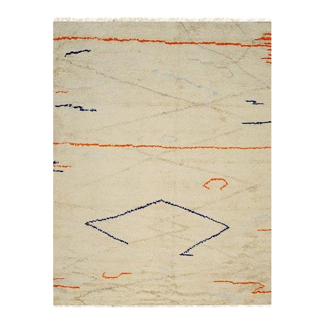 10x14 Ivory Hand-Knotted Wool Abstract Lineage Geometric Modern Carpet Rug For Sale