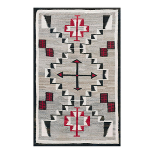 Sublime Gray Background, Red and Black Color With Geometric Pattern Design Antique American Navajo Rug