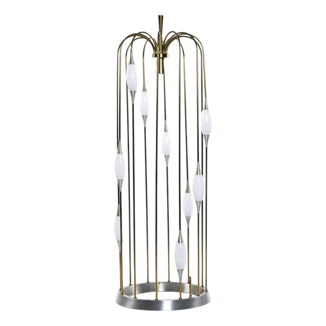 Lightolier Gold Colored Metal Waterfall Cage Lamp with New White Glass Diffusers, 1970s For Sale