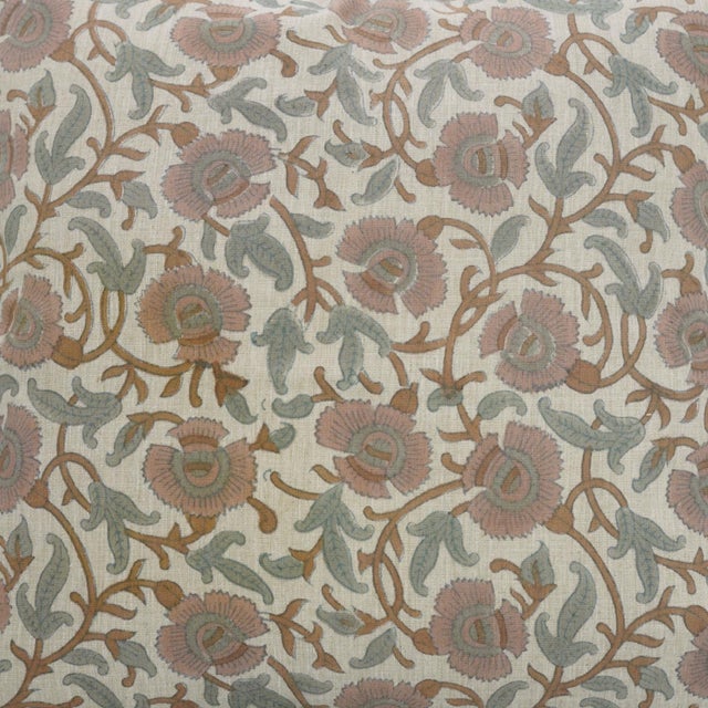 Textile Fabdivine Handmade Block Print Linen Blend Lumber Pillow Cover 20x20 – Vasundra Floral Design For Sale - Image 7 of 9