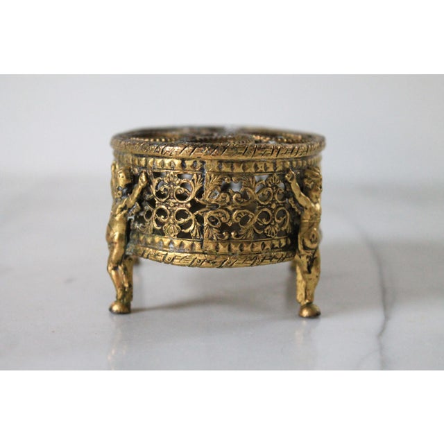 Metal Vintage Hollywood Regency Style Ormolu Lipstick Holder W/ Cherub Motif For Sale - Image 7 of 10