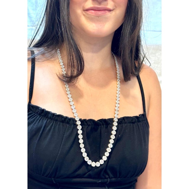 Certified 47 Ct Pave Set Diamond Riviera Necklace in 18 Kt White Gold 28" Long For Sale - Image 4 of 8