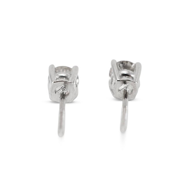 Early 21st Century Unisex 14k White Gold 0.44ctw Round Diamond Screw Back Petite Stud Earrings, A Pair For Sale - Image 5 of 8