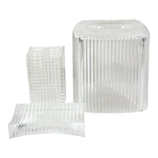 Vintage Mid-Century Clear Ribbed Lucite Bathroom Vanity Set – 3 Pieces For Sale
