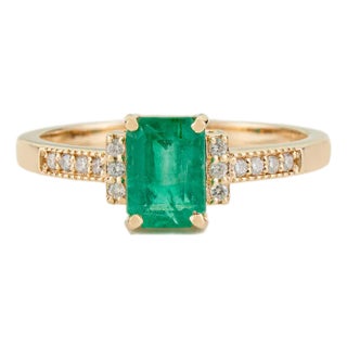 VRJewels 14k Gold 1.09ct Emerald Engagement Ring With Diamonds for Her Size 5.5 For Sale