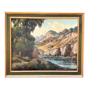 Mid 20th Century Joseph Frey Oil on Canvas Sierra Lake in Period Arts & Crafts Gilt Frame