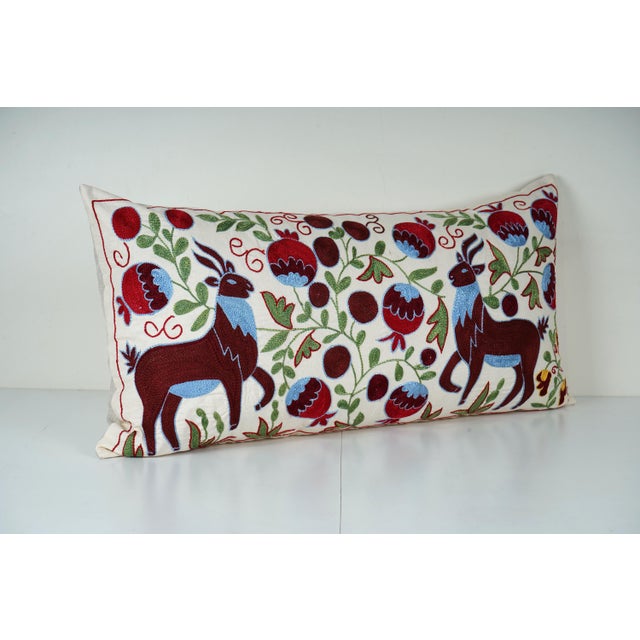 Mid-Century Modern Suzani Lumbar Pillow Cover For Sale - Image 3 of 5