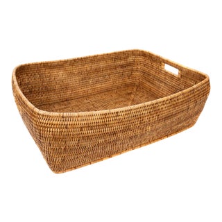 Artifacts Rattan Rectangular Oblong Storage Basket in Honey Brown - 26" For Sale