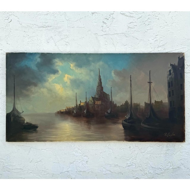 Vintage Boho Abstract Signed Seascape Oil on Canvas For Sale - Image 4 of 6