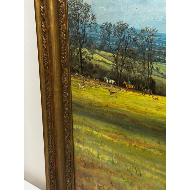 British Framed Oil Painting Worcestershire Hunt Huntsmen Top Hat Up Bay Horse Pug C1972 For Sale - Image 6 of 12