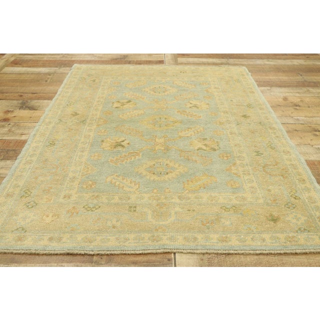 Soft Earth-Tone Turkish Oushak Rug - 04'00 X 05'05 For Sale In Dallas - Image 6 of 9