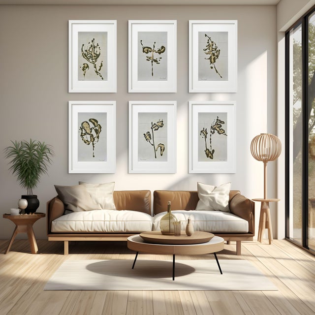 Set of 6 - Organic Modern Original Flower Paintings by Diane Grant Oil and pencil on high-quality 'Hahnemühle' Canvas...