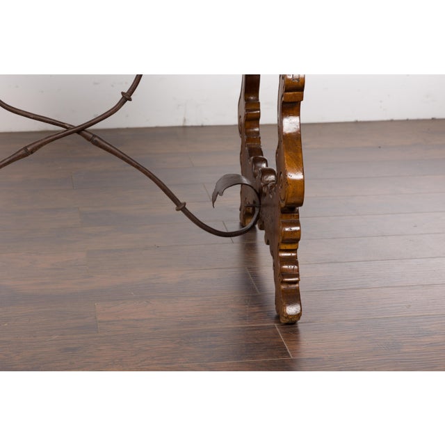 Italian Walnut 19th Century Baroque Style Fratino Console Table with Lyre Base For Sale - Image 9 of 12