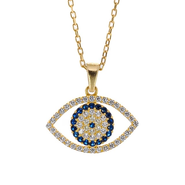 Contemporary Sparkly Gaze Evil Eye Gold Chain Necklace For Sale - Image 3 of 8