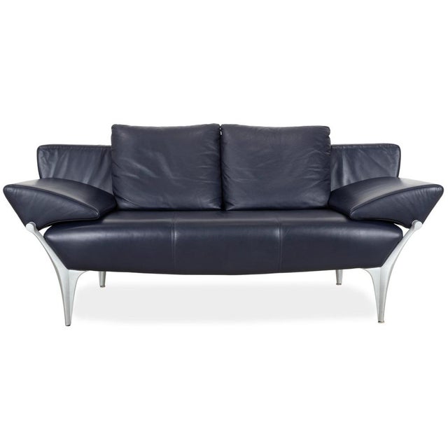 Animal Skin 1600 2-Seater Sofa, Lounge Chair and Coffee Table in Glass and Dark Blue Leather from Rolf Benz, Set of 3 For Sale - Image 7 of 18