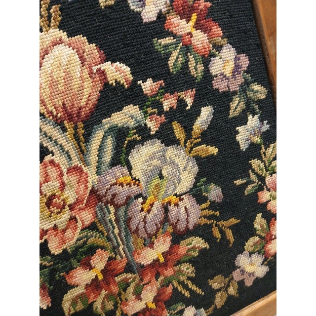 Wood Vintage Large Framed Floral Needlepoint For Sale - Image 7 of 10