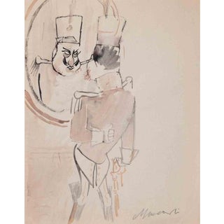 Mino Maccari, The General, Watercolor Drawing, 1940s For Sale