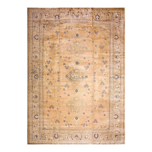 Refined Camel Background With Medallion-Crest Patters Antique Turkish Borlou Oushak Rug