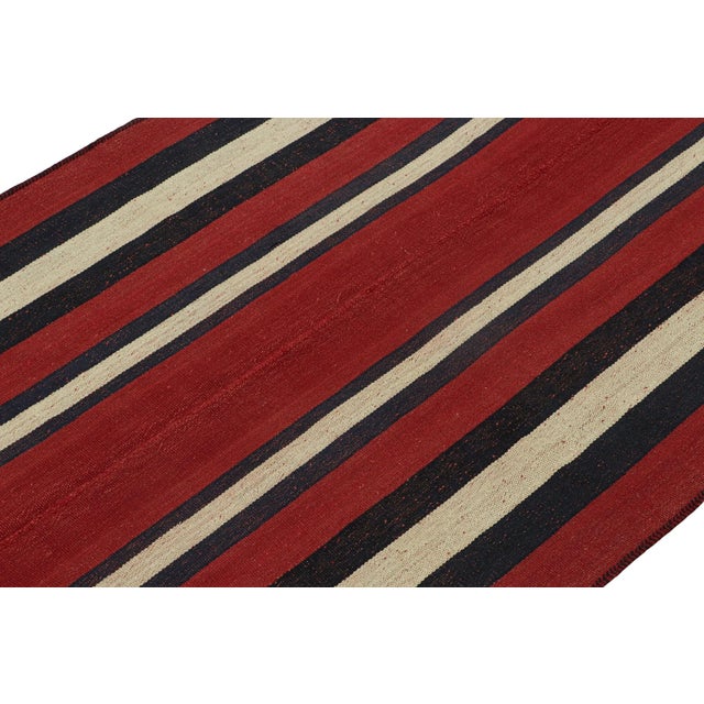 Rug & Kilim 1950s Vintage Persian Kilim With Red, Blue, and Off-White Stripes by Rug & Kilim For Sale - Image 4 of 8