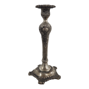 Vintage Silverplate Candlestick With Embossed Floral Motifs · Made in India