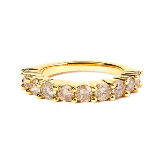 14K Yellow Gold Plated .925 Sterling Silver 2.0 Cttw Round Brilliant Cut Diamond 10 Stone Anniversary Band Ring (J-K Color, I1-I2 Clarity) - Size 8 For Sale