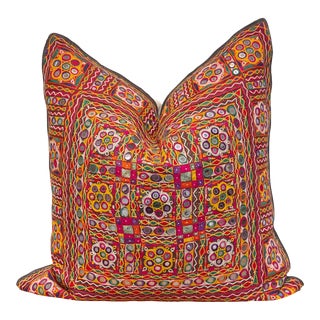 Kisha Rajasthani Embroidered Large Decorative Euro Pillow For Sale
