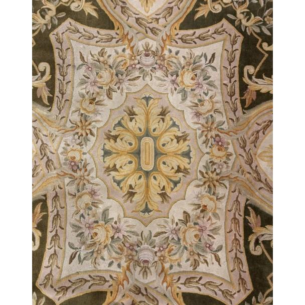 Textile Contemporay Luxury Green Field Medallion Antique European Savonnerie Gallery Rug For Sale - Image 7 of 8