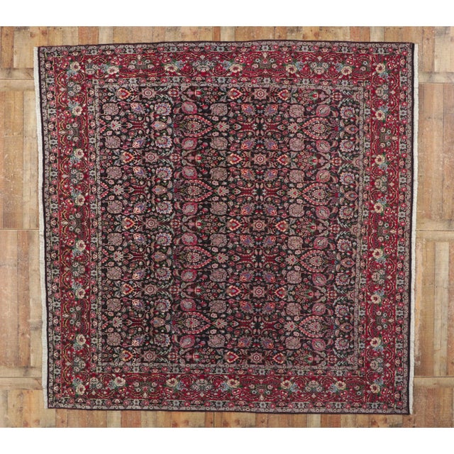 Ink Blue Vintage Persian Tekab Bijar Rug With All-Over Design - 9'11 X 10'01 For Sale - Image 8 of 9