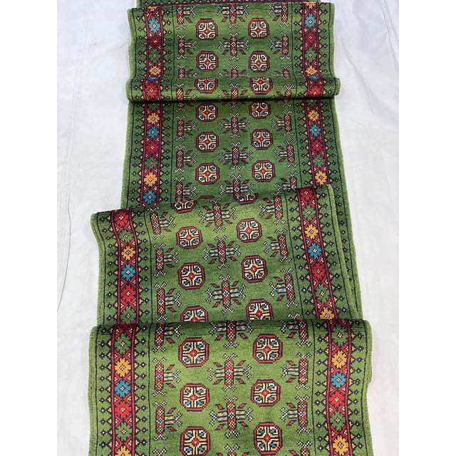 Extra-Long Green Turkmen-Style Geometric Runner Rug, 2'9" X 15'8" For Sale - Image 6 of 15