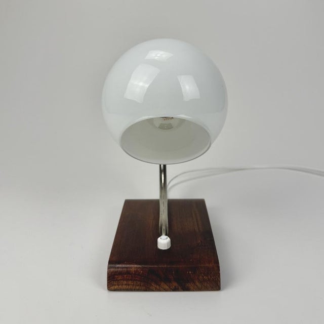 Art Deco Wood and White Glass Table Lamp, 1940s For Sale - Image 4 of 7