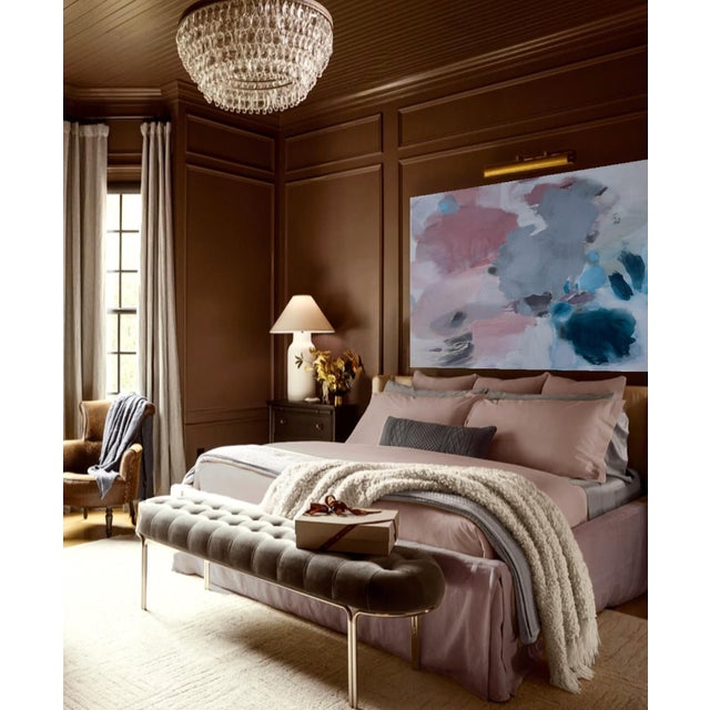 A luminous study in contrast and gestural color application, this large-scale original abstract painting by Stacey Warnix...