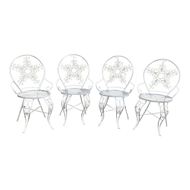 Ornate Iron Garden Arm Chairs - Set of 4 For Sale