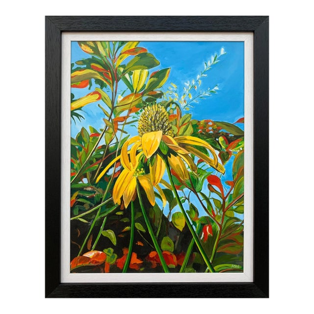 Colourful Original Painting of English Country Garden Flowers by British Artist For Sale