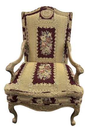 Vintage Lexington Furniture Tapestry Carved Arm Chair
