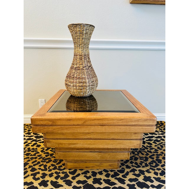 1970’s Modernist Stacked Pedestal Table With Beveled Smoked Mirror Top For Sale - Image 16 of 18