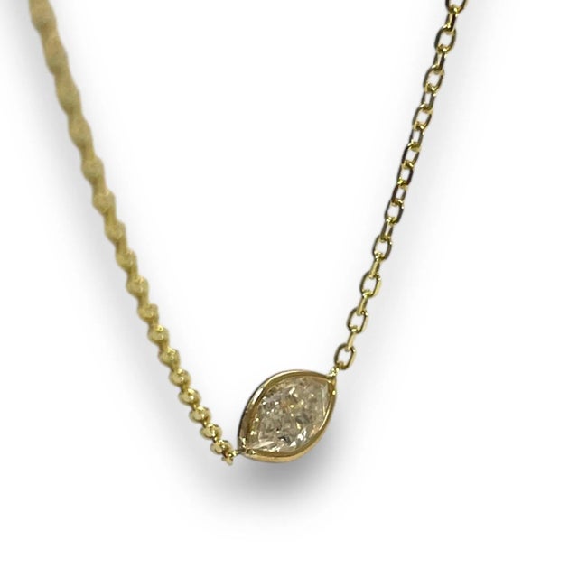 14k Yellow Gold 0.70ct Marquise Natural Diamond Bezeled Necklace For Sale In New York - Image 6 of 6