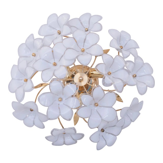 Murano Style Ceiling Light White Flowers, 1970 For Sale