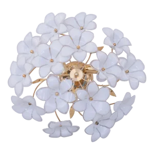 Murano Style Ceiling Light White Flowers, 1970