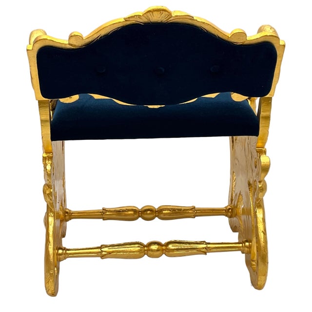 Antique Federal Style Carved Giltwood Swan & Eagle Carousel Bench Newly Upholstered in Blue Mohair A striking antique...