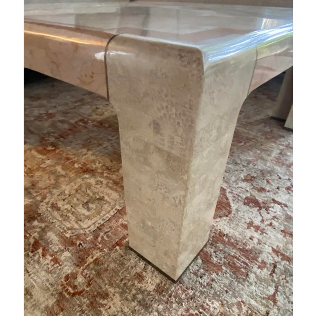 Tessellated Stone Square Coffee Table With Pink Marble Inlay in the Style of Maitland-Smith For Sale - Image 10 of 12