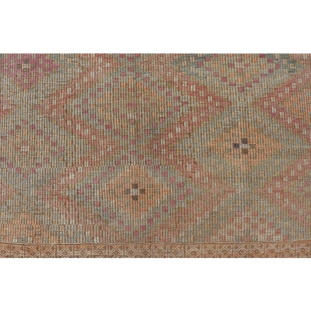 Vintage Turkish Kilim Rug With Peach, Sage, Gold and Soft Pink Diamonds 5'11 X 10'0 For Sale - Image 11 of 15