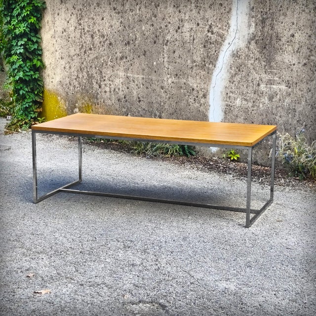 Coffee Table in Oak and Chromed Steel, 1980s For Sale - Image 4 of 18